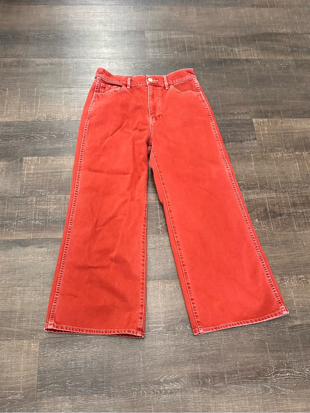 Veronica Beard Taylor Cropped High Rise Wide Leg Brick Red Jeans Size 28